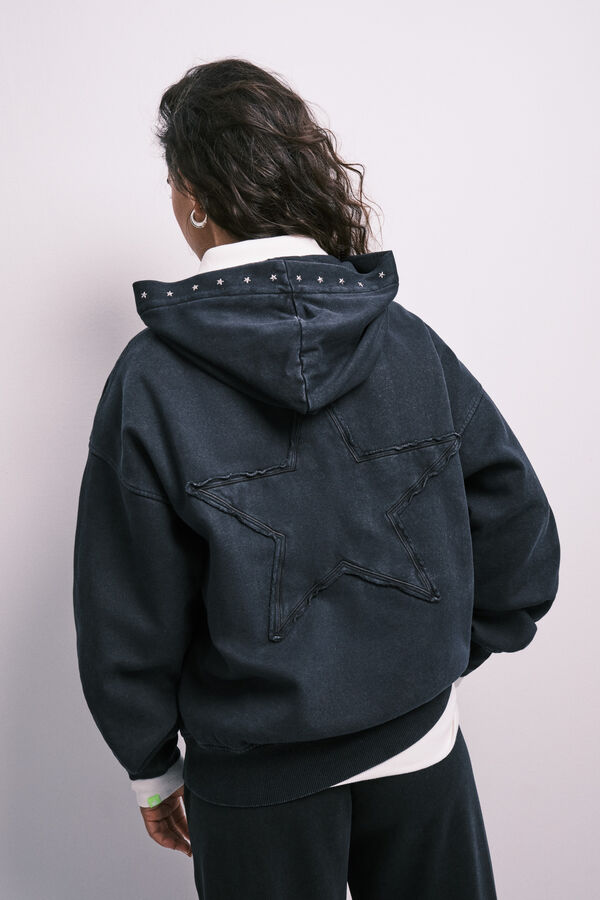 HI&BYE Dark grey cotton fleece hooded sweatshirt grey