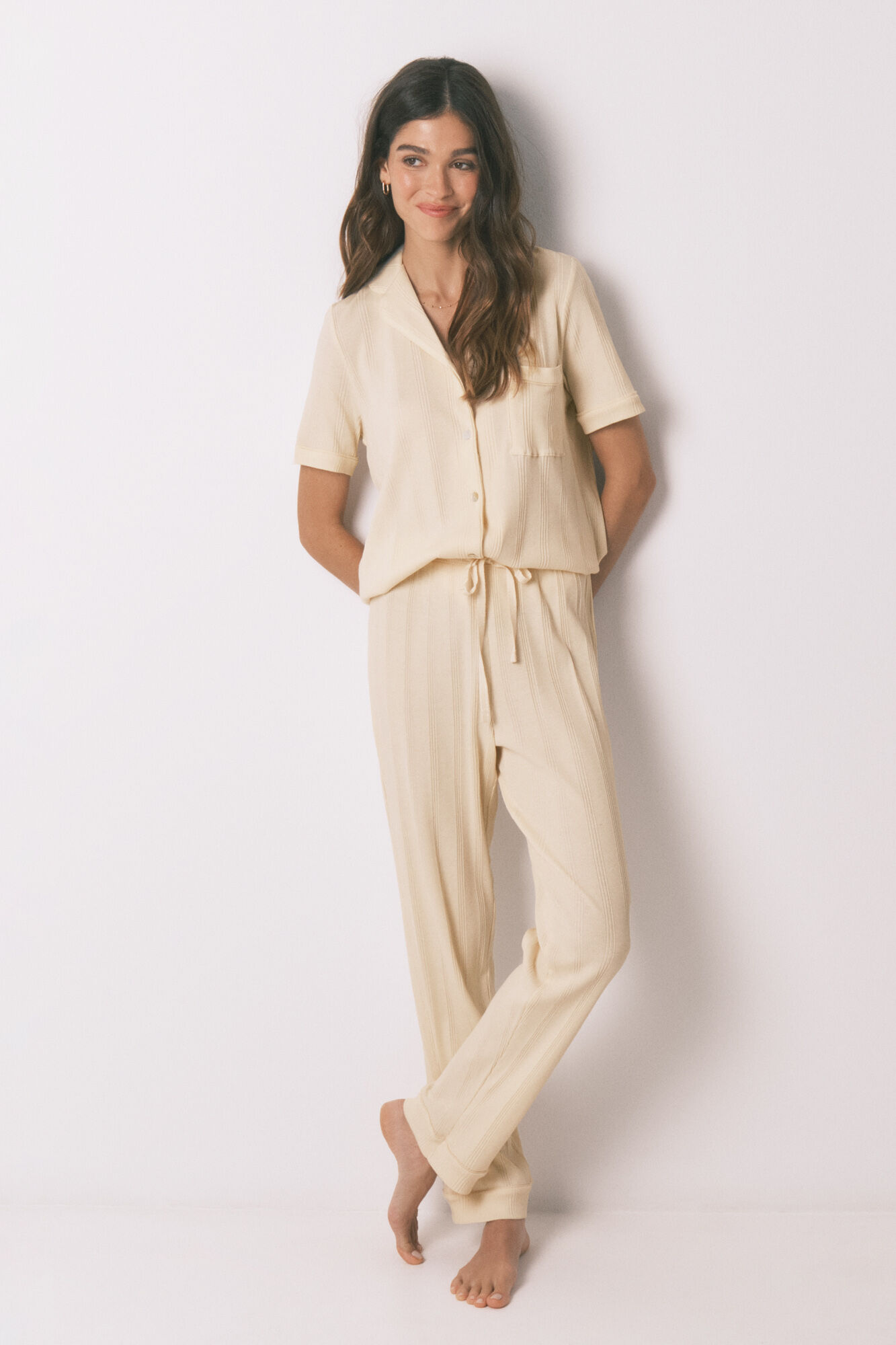 Women'secret Yellow cotton ribbed classic pyjamas