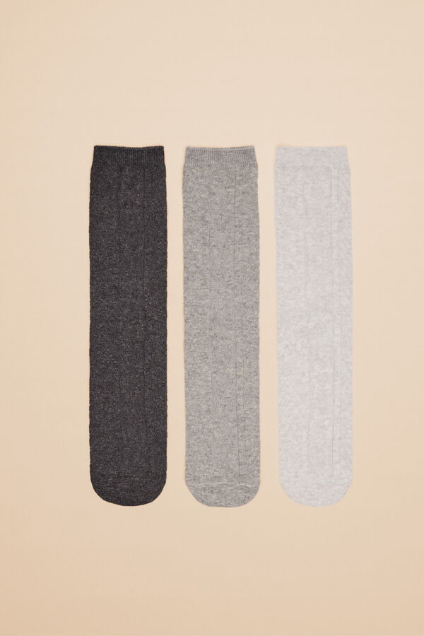Womensecret Lot 3 paires de chaussettes coton texturé gris gris