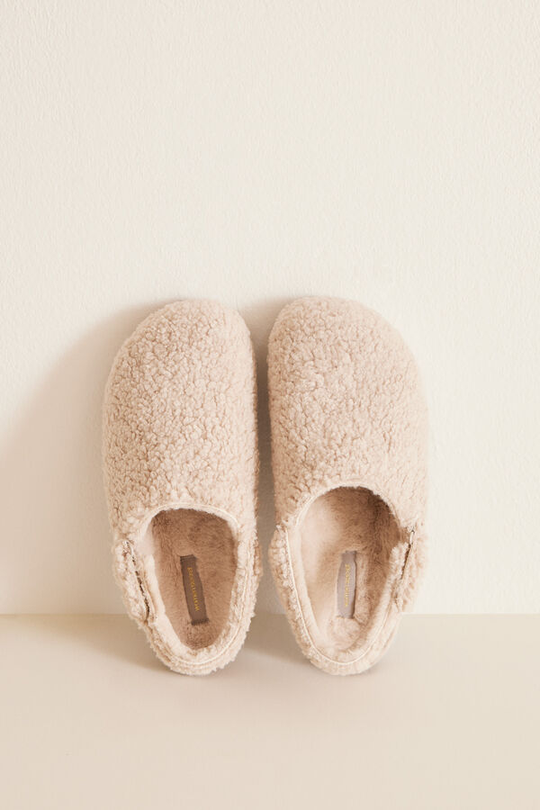 Womensecret Faux shearling clog slippers beige