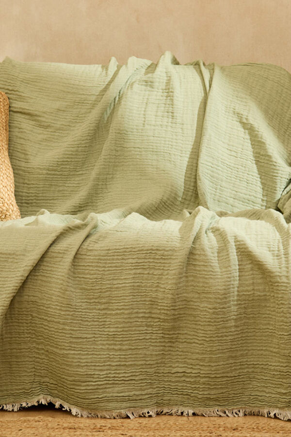 Calma House Colcha de musselina de algod&atilde;o verde verde