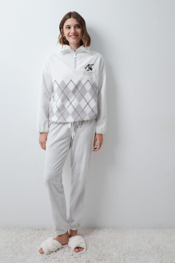 Women'secret Mickey diamond print fleece long pyjamas beige
