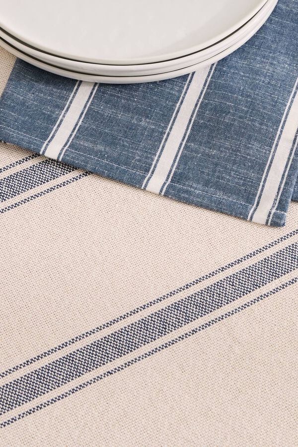 Textura Striped recycled cotton tablecloth blue