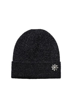Womensecret Soft knit hat with lurex, a diamante flower on one side and a turn-up brim. gris