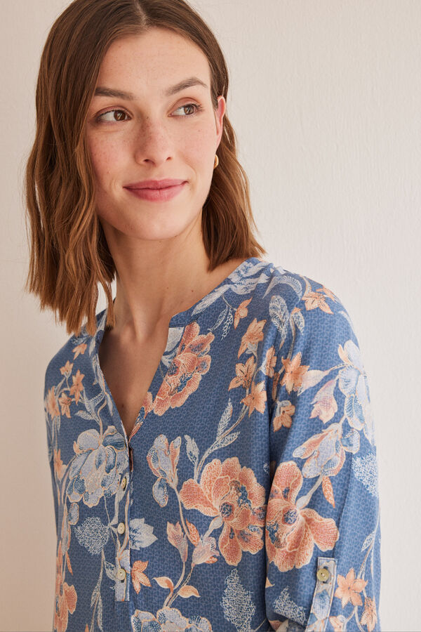 Womensecret Plava cvjetna haljina-tunika Print