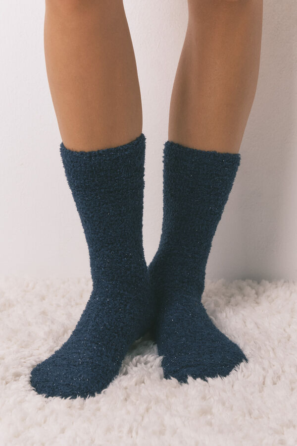 Women'secret Long blue lurex fur socks blue