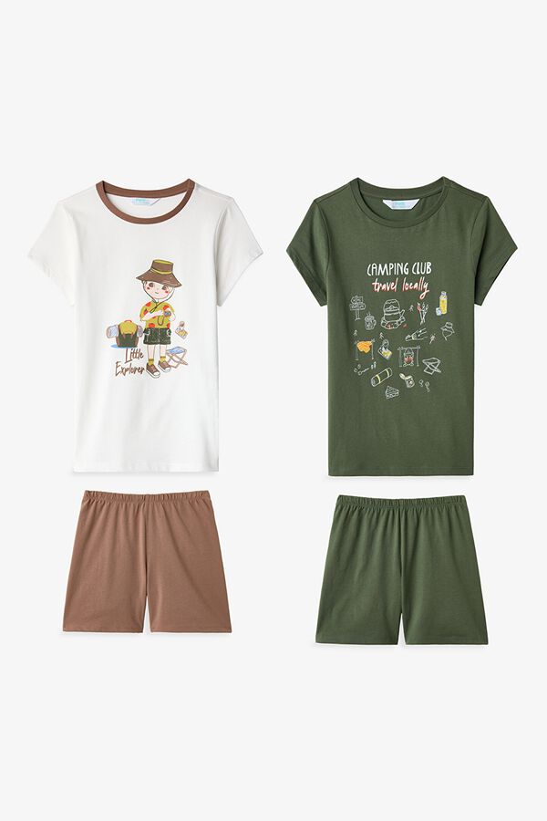 Penti Lot de 2 pyjamas courts enfant camping vert