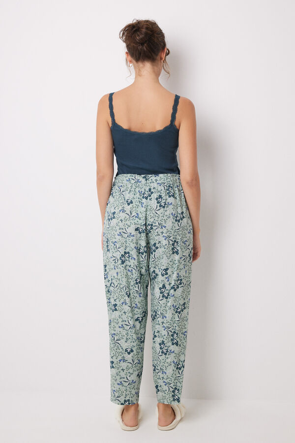 Womensecret Pantalón carrot viscosa print flores verde