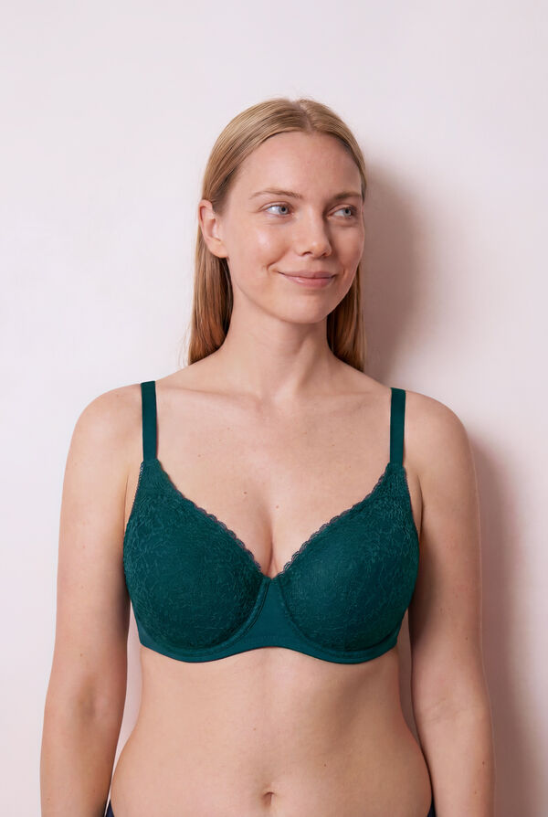 Women'secret Tamnozeleni čipkasti push-up grudnjak GORGEOUS Zelena