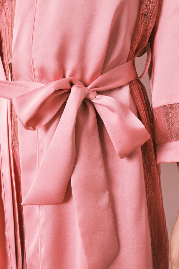Women'secret Bata larga satinada encaje rosa