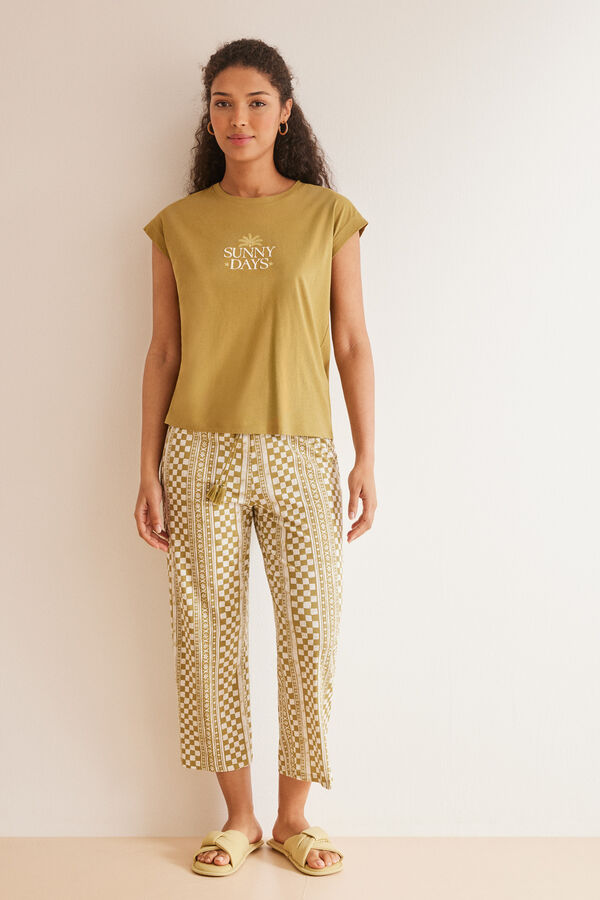 Womensecret 100% cotton khaki capri pyjamas  beige