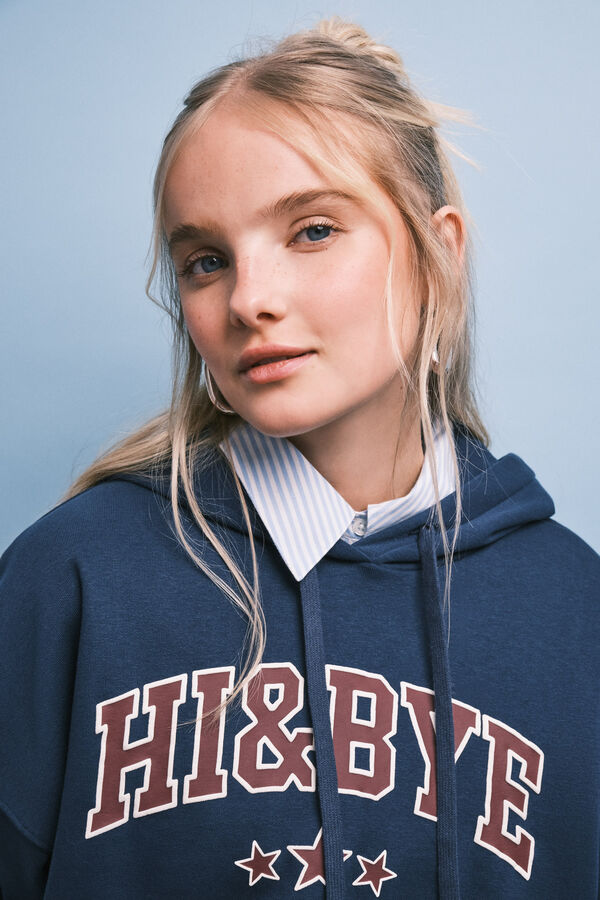 HI&BYE Blue fleece hooded sweatshirt logo blue