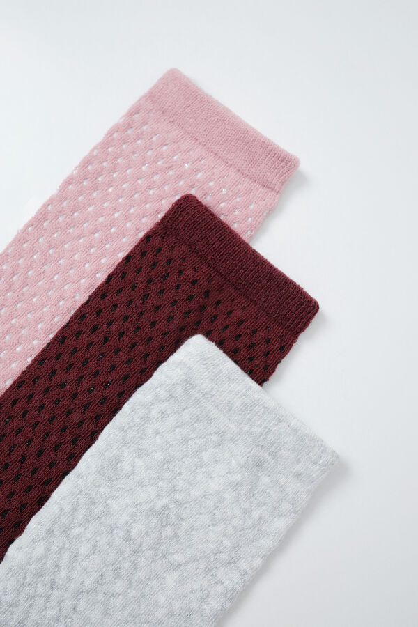 Women'secret Pink diamond texture 3-pack long socks pink