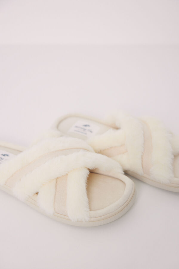 Womensecret Beige padded house slippers grey