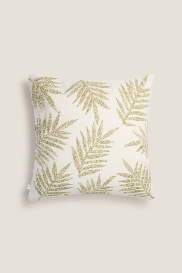 Womensecret Embroidered palm tree cotton cushion cover bézs