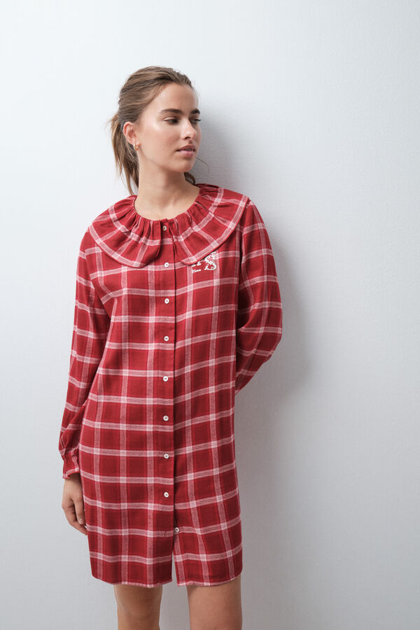 Women'secret Plaid short nightgown with Peter Pan collar brown