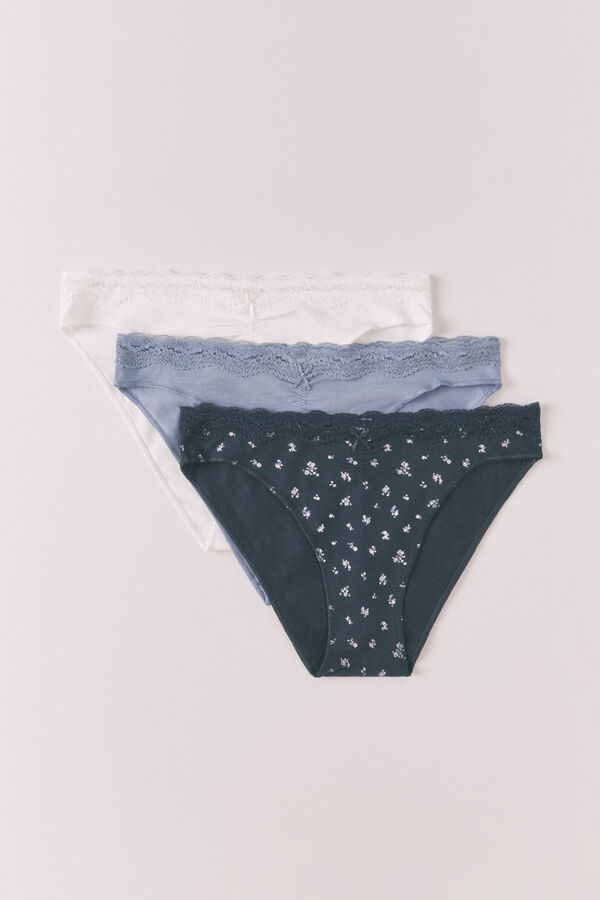 Women'secret 3-pack classic cotton lace bow panties printed