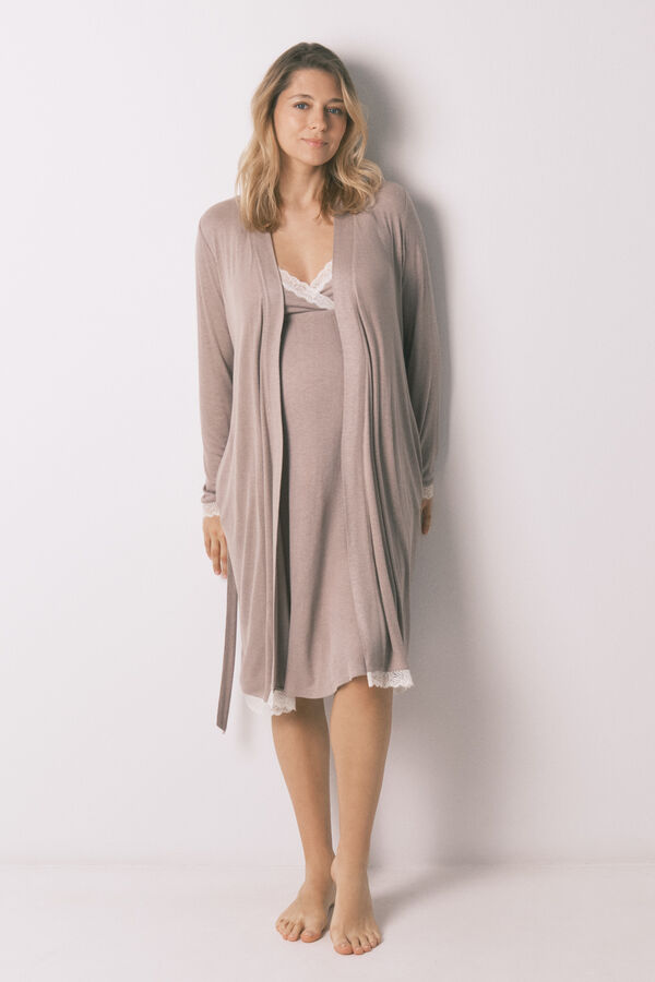 Women'secret Grey maternity belted robe nude