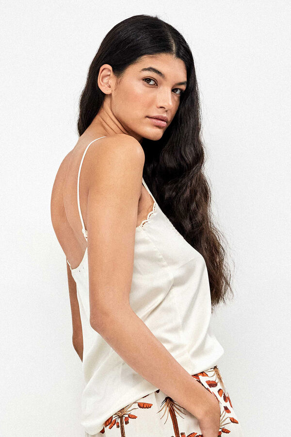 Gisela Camiseta tirantes detalle palmeras beige