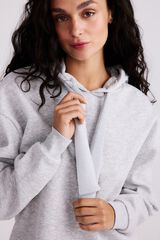 Pieces Lurex detail hooded sweatshirt grey