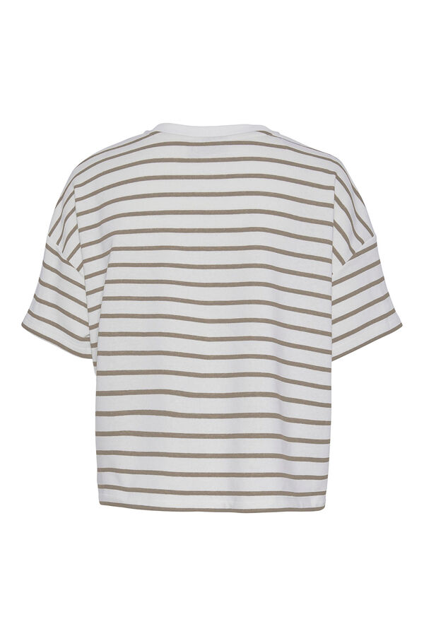 Womensecret Striped terrycloth T-shirt with closed neck and short sleeves. blanc