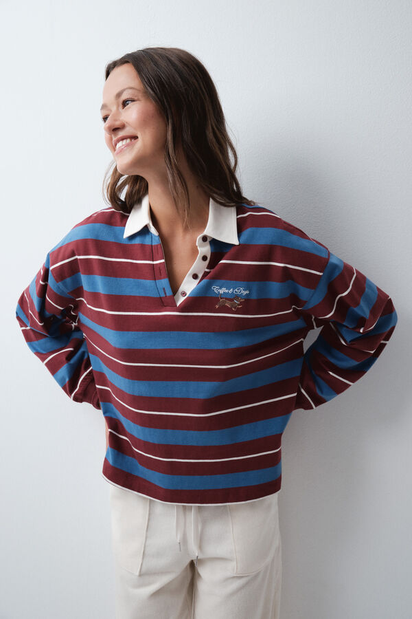 Women'secret Blue striped polo shirt brown
