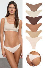 Trendyol Paquete de 6 Bragas brasile&ntilde;as marrones sin costuras y sin marcas, cortadas con l&aacute;ser&nbsp;&nbsp; estampado