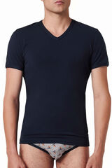 Womensecret Men's short sleeve thermal T-shirt with a V-neck noir