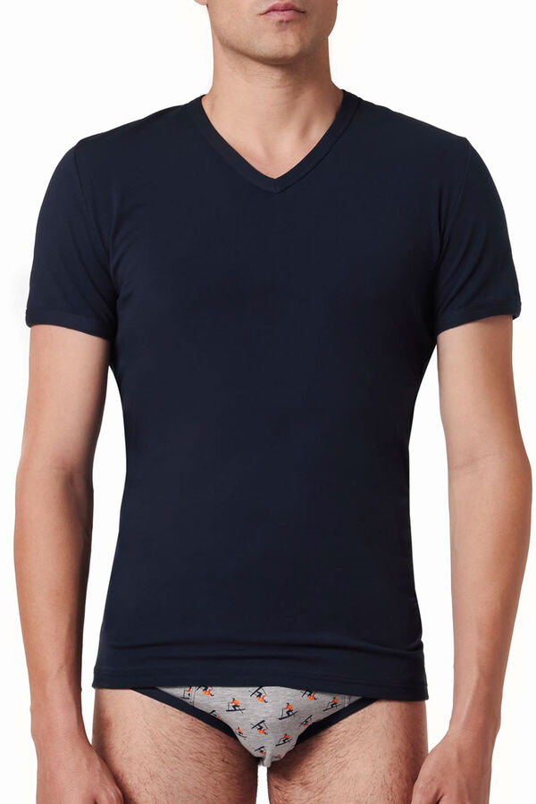 Womensecret Men's short sleeve thermal T-shirt with a V-neck black
