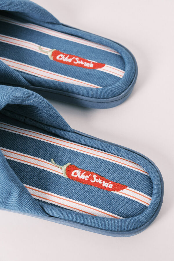 Women'secret Pantoufles en denim &agrave; rayures bleu
