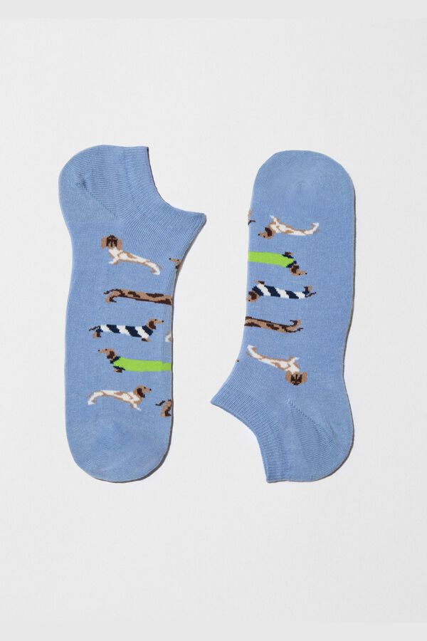 Besocks Calcetines tobilleros perritos algod&oacute;n org&aacute;nico azul