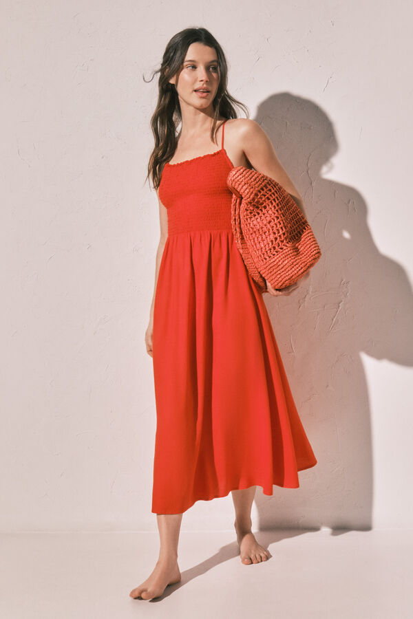 Women'secret Robe longue en lin orange bordeaux