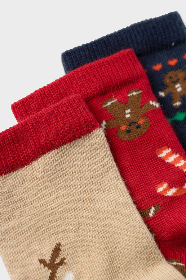 Womensecret Pack of 3 pairs of girls' Christmas socks rouge