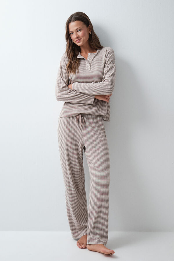 Women'secret Brown striped long pyjamas nude