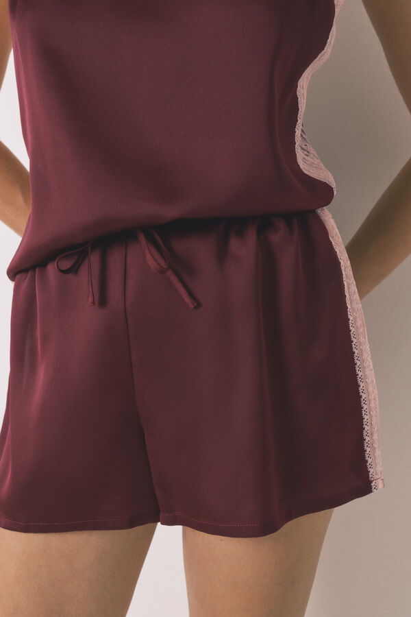 Women'secret Short pyjamas wine lace pajamas red