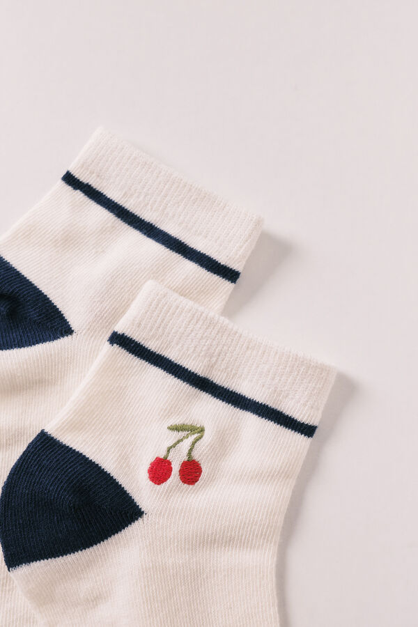Women'secret Embroidered cherry short socks blue