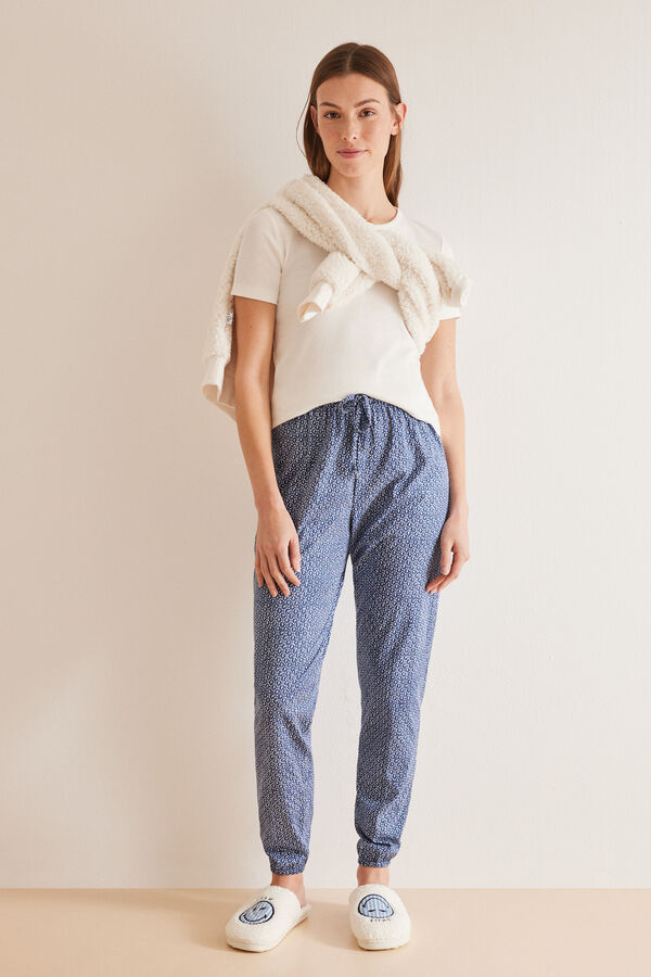 Womensecret Long geometric print 100% cotton pyjama bottoms blue