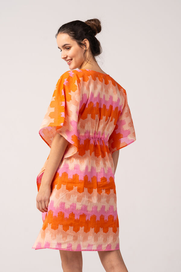 Womensecret Women's kaftan with geometric print in orange tones rouge