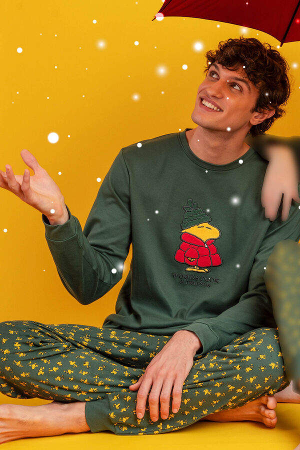 Admas Pijama largo Snoopy 100% algod&oacute;n para hombre verde