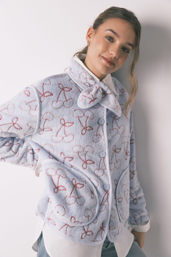 Women'secret Fluffy fleece Jacquard robe blue