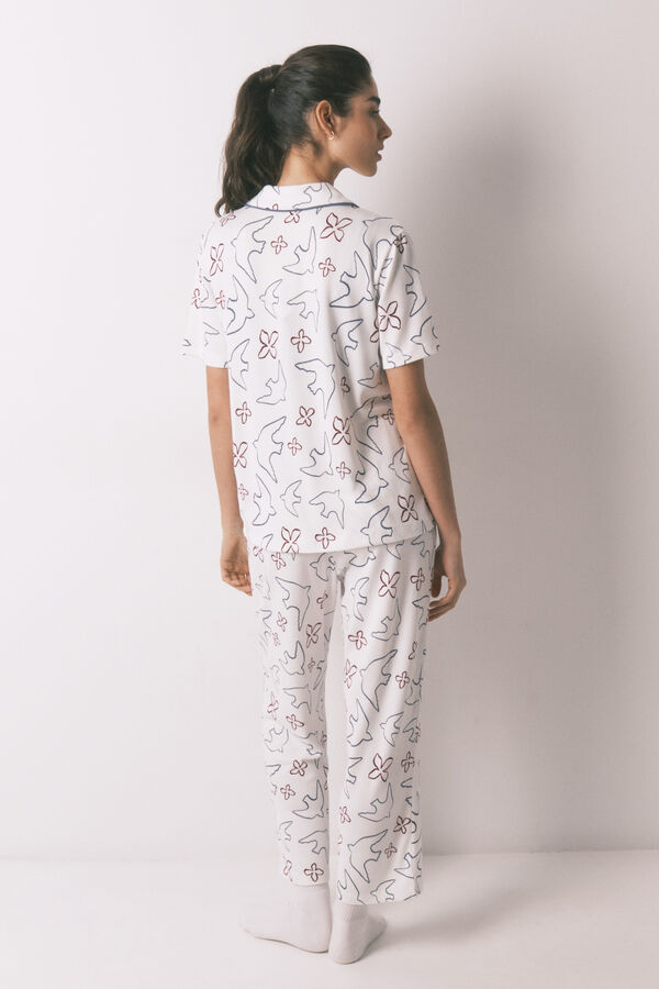 Women'secret White cotton bird print classic pyjamas white