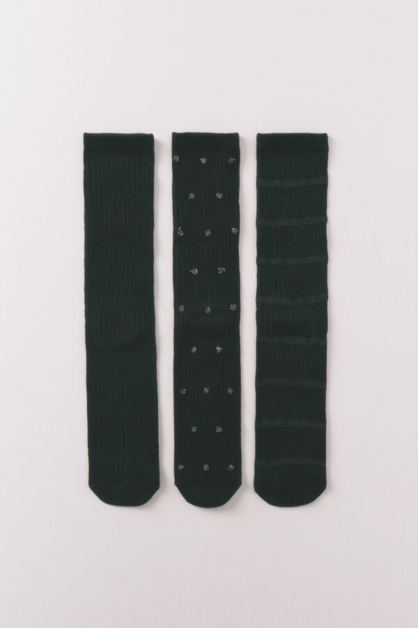 Women'secret Black 3-pack long textured socks black
