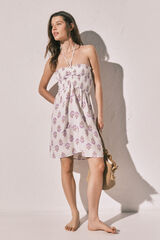 Women'secret Robe courte &agrave; d&eacute;collet&eacute; smock&eacute; imprim&eacute;e blanc