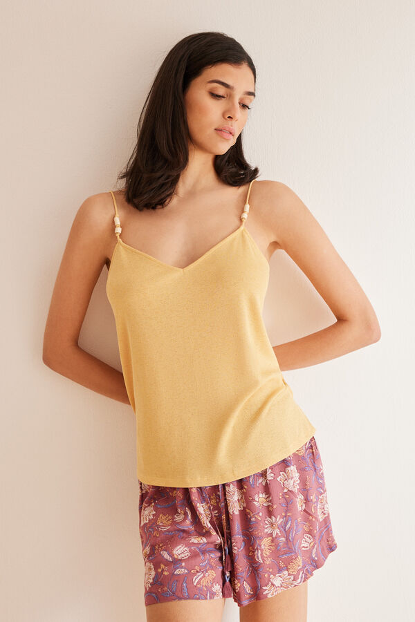Womensecret Texturált sárga ujjatlan póló rávasalt mintás
