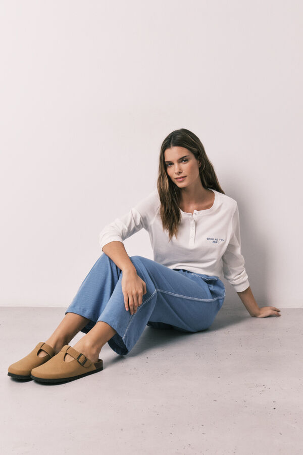 Women'secret Pantalon capri 100% coton denim bleu