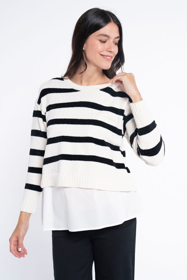 Ohma! Jersey de chenilla a rayas con blusa blanco