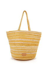 Womensecret Large raffia basket bag with grey stripes Žuta