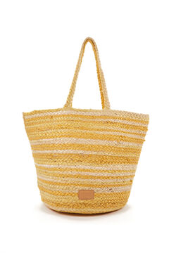 Womensecret Large raffia basket bag with grey stripes imprimé