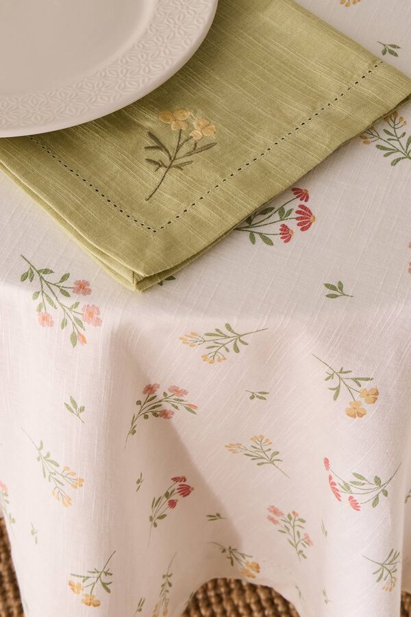 Textura Nappe ronde en coton &agrave; fleurs vert