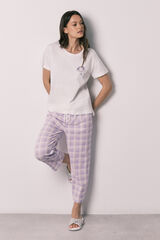 Women'secret Mafalda plaid cotton long pyjamas beige